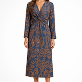 Persefone | Vestido Midi Envoltura Impresa de Cuello en V con Mangas Largas para Mujer