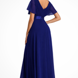 Georgiana | Vestido Maxi de Chifón con Mangas Fluidas y Escote en V para Invitadas de Boda