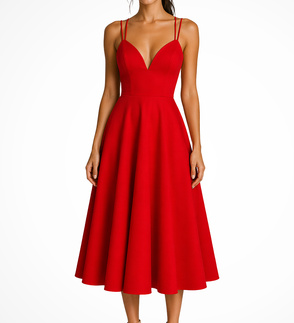 Isadora | Vestido midi de invitada de boda con escote sweetheart y tirantes