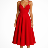 Isadora | Vestido midi de invitada de boda con escote sweetheart y tirantes