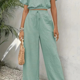 Emberly | Conjunto de Top y Pantalones de Pierna Ancha para Mujeres