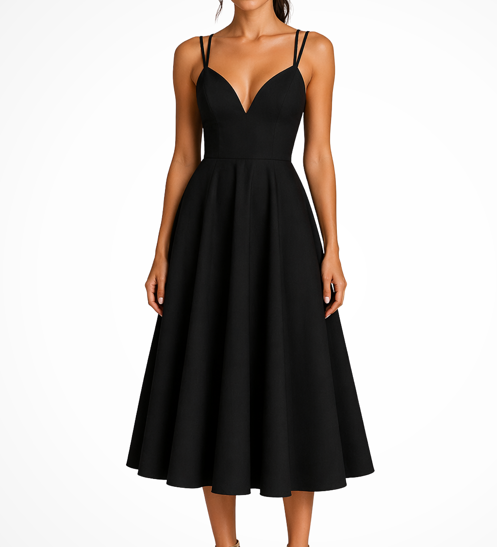 Isadora | Vestido midi de invitada de boda con escote sweetheart y tirantes