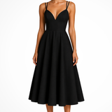 Isadora | Vestido midi de invitada de boda con escote sweetheart y tirantes