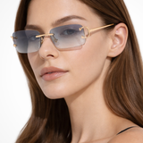 Harlow | Gafas de sol de mujer sin montura en forma rectangular con lentes tintados dorados