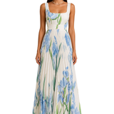Genevieve | Vestido Maxi de Flores Plisado con Escote Cuadrado para Invitadas de Boda