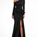 Valmora | Vestido de noche de satén maxi de un solo hombro para mujeres