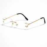 Harlow | Gafas de sol de mujer sin montura en forma rectangular con lentes tintados dorados