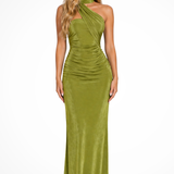 Imogen | Vestido maxi drapeado de una sola manga para invitadas de boda de jardín