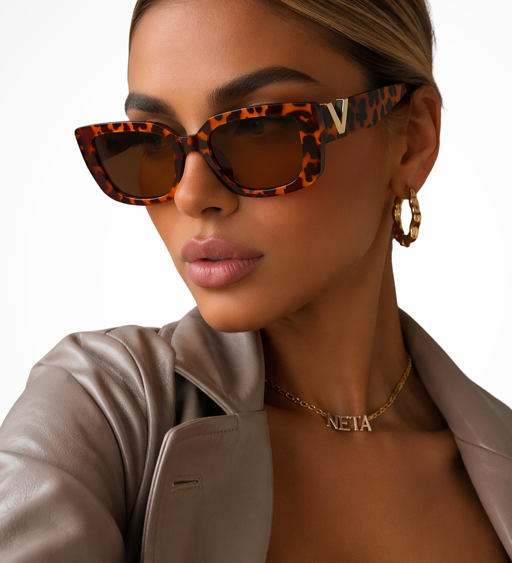 Vivette | Gafas de sol de mujer con detalle en V dorado y forma de ojo de gato grueso