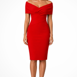 Sorrel | Vestido Midi Ajustado de Novia con Hombros Descubiertos y Frente Torcido