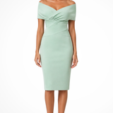 Sorrel | Vestido de Mujer con Hombros Descubiertos y Parte Delantera Torcida, Vestido Midi de Corte Fijo para Invitadas de Boda