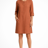 Claudette | Vestido de camisa de lino para mujer con mangas largas y bolsillos frontales
