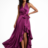 Seraphine | Vestido Maxi de Satén para Invitadas de Boda con Cuello Halter