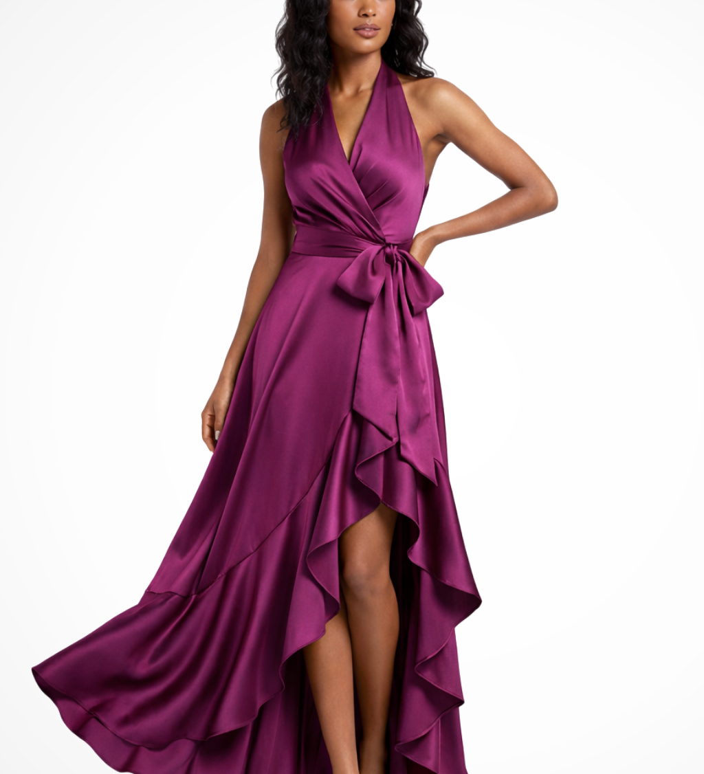 Seraphine | Vestido Maxi de Satén para Invitadas de Boda con Halter