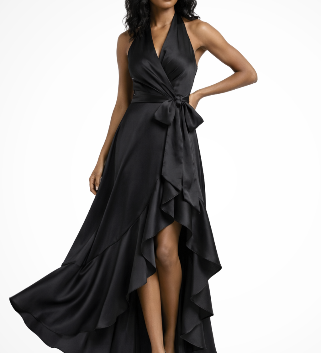 Seraphine | Vestido Maxi de Satén para Invitadas de Boda con Cuello Halter