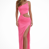 Lucia | Vestido maxi de una sola manga plisado para mujer con abertura lateral