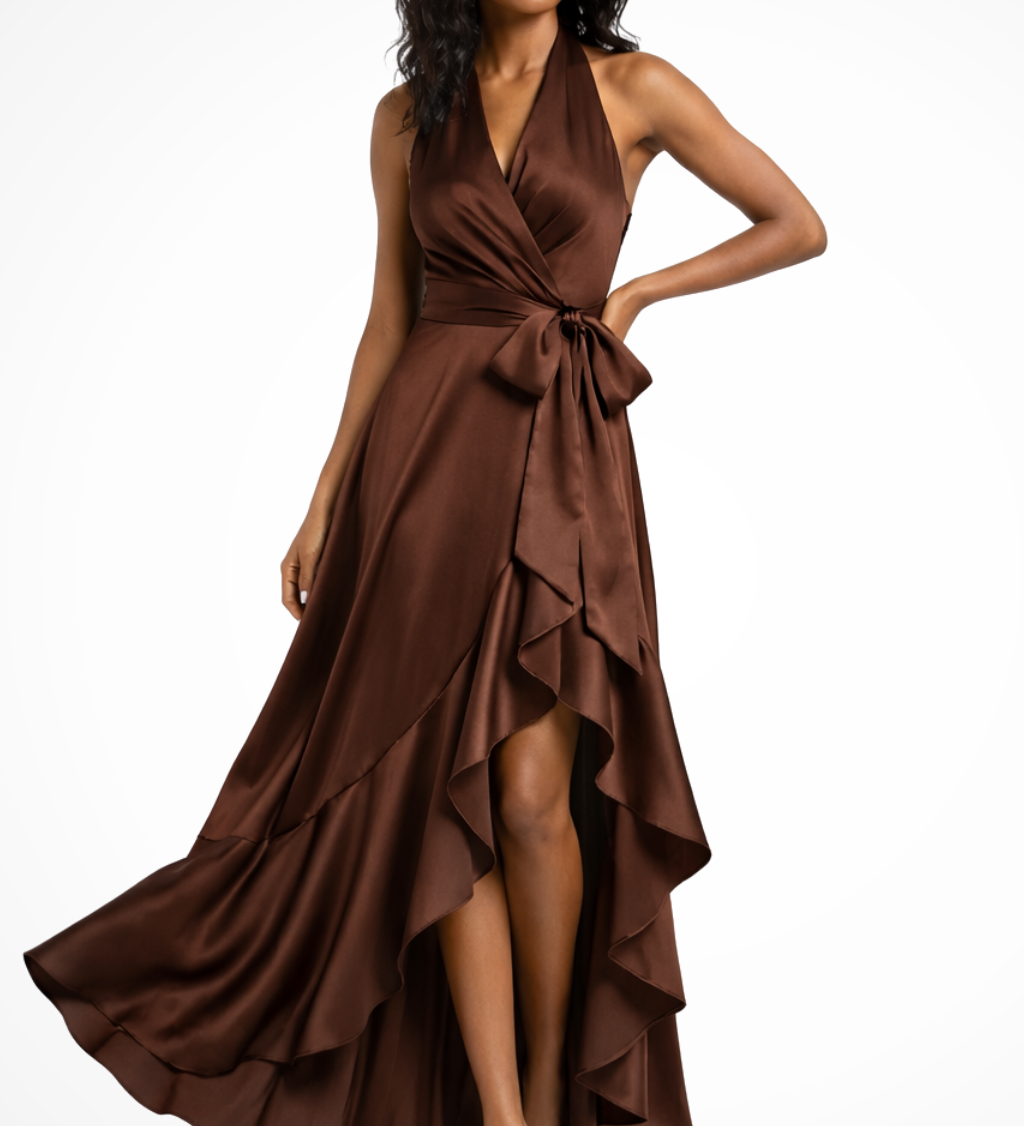 Seraphine | Vestido Maxi de Satén para Invitadas de Boda con Cuello Halter