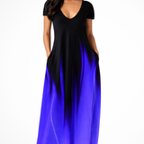 Lenora | Vestido maxi de mujer con cuello en V y mangas cortas ombre