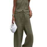 Amy | Conjunto de Verano para Mujeres: Top Halter y Pantalones de Pierna Ancha