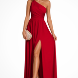 Araminta | Vestido largo drapeado de una sola manga para invitadas de boda