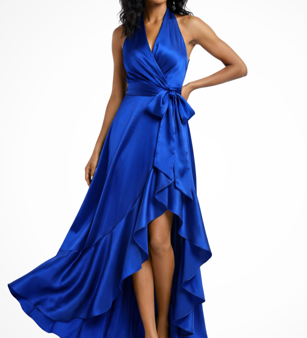 Seraphine | Vestido Maxi de Satén para Invitadas de Boda con Cuello Halter