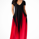 Lenora | Vestido maxi de mujer con cuello en V y mangas cortas ombre