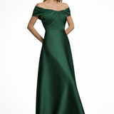 Lauren | Vestido Maxi de Mujer con Escote en los Hombros, Nudo Torcido y Satén Plisado