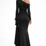 Valmora | Vestido de noche de satén maxi de un solo hombro para mujeres