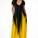 Lenora | Vestido maxi de mujer con cuello en V y mangas cortas ombre