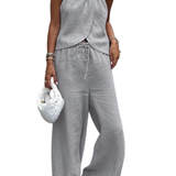 Amy | Conjunto de Verano para Mujeres: Top Halter y Pantalones de Pierna Ancha