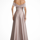 Lauren | Vestido Maxi de Mujer con Escote en los Hombros, Nudo Torcido y Satén Plisado