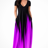 Lenora | Vestido maxi de mujer con cuello en V y mangas cortas ombre