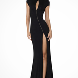 Lola | Vestido Maxi de Novia de Cuello Alto y Manga Corta de Terciopelo