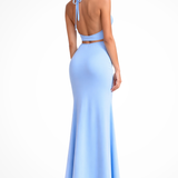 Serena | Vestido maxi de verano drapeado con cuello halter y espalda abierta para mujer