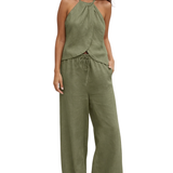 Amy | Conjunto de Verano para Mujeres: Top Halter y Pantalones de Pierna Ancha