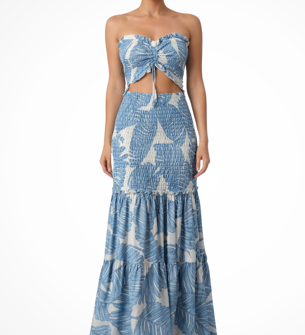 Nella | Vestido maxi de verano sin mangas con estampado tropical para mujer