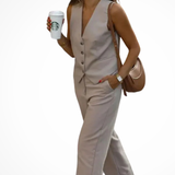 Annabelle | Conjunto de Chaleco Ajustado y Pantalones de Pierna Recta para el Día de Carreras