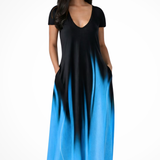 Lenora | Vestido maxi de mujer con cuello en V y mangas cortas ombre