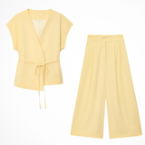 Isadora | Conjunto de Top Sin Mangas con Cinturón y Pantalones Anchos de Lino para Mujer