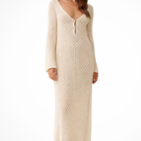 Maris | Vestido maxi de punto de manga larga con escote en V profundo para mujer