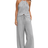 Amy | Conjunto de Verano para Mujeres: Top Halter y Pantalones de Pierna Ancha