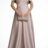 Lauren | Vestido Maxi de Mujer con Escote en los Hombros, Nudo Torcido y Satén Plisado