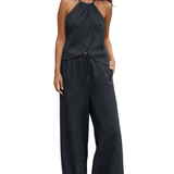 Amy | Conjunto de Verano para Mujeres: Top Halter y Pantalones de Pierna Ancha