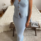 Elspeth | Conjunto de Top de Cardigan de Punto sin Mangas y Falda Maxi para Invitadas de Boda