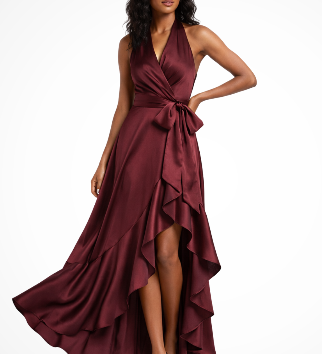 Seraphine | Vestido Maxi de Satén para Invitadas de Boda con Cuello Halter