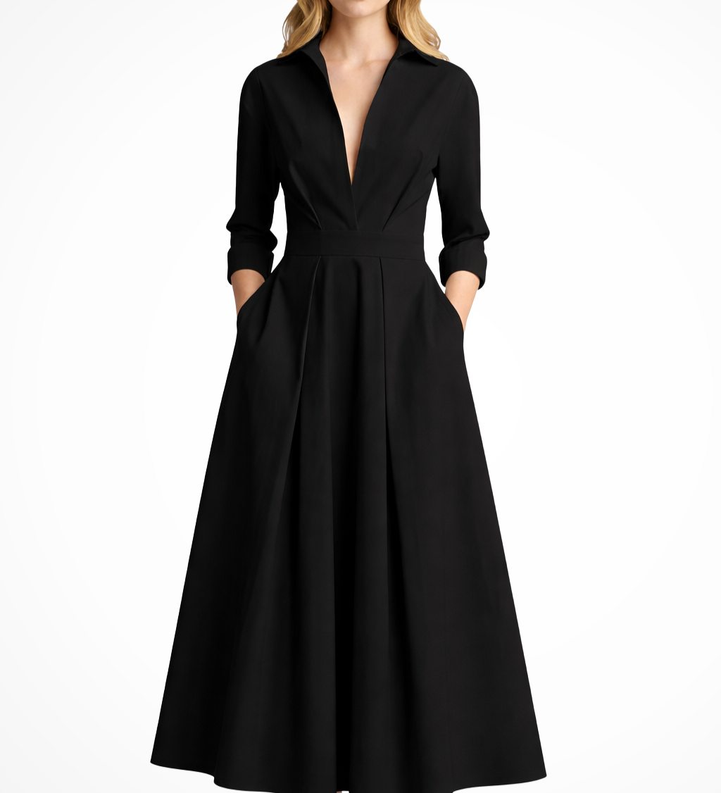 Suzan | Vestido ajustado de media longitud con cuello y botones en la parte delantera