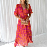 Katy™ – Vestido midi elegante con mangas abullonadas y patrón floral