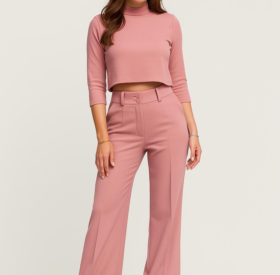 Conjunto femenino de top corto y pantalones de cintura alta