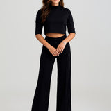 Conjunto femenino de top corto y pantalones de cintura alta