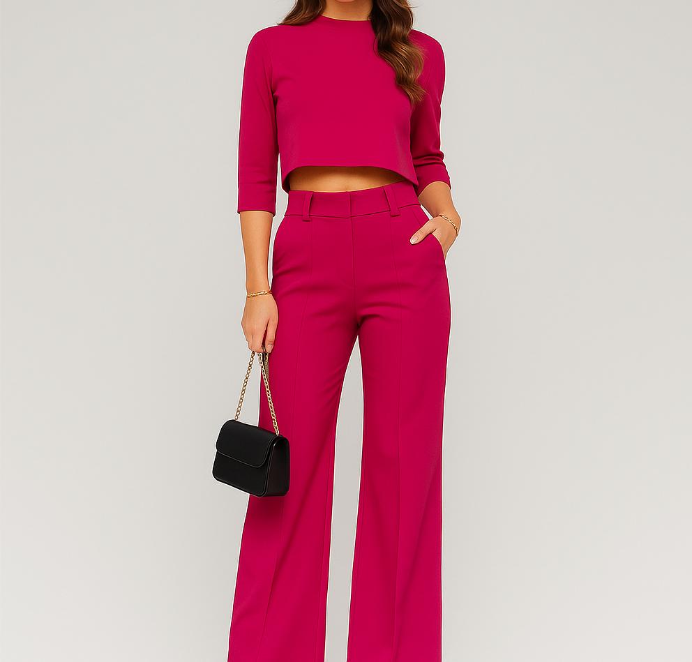 Conjunto femenino de top corto y pantalones de cintura alta